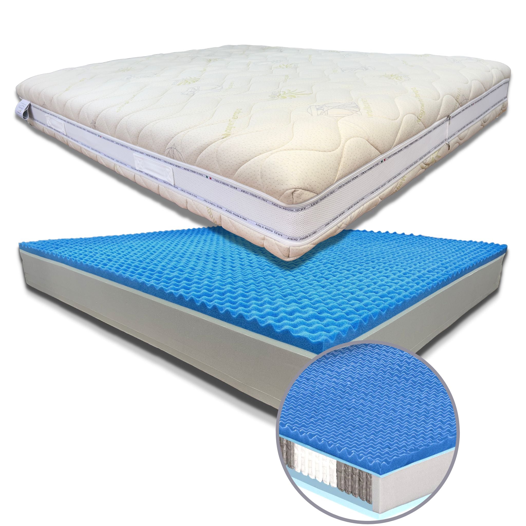Materasso Memory Gel e Molle Insacchettate Sfoderabile Altezza 26cm "Capri" Grado di rigidità 7.5/10 Alta Densità - Punto Relax Materassi
