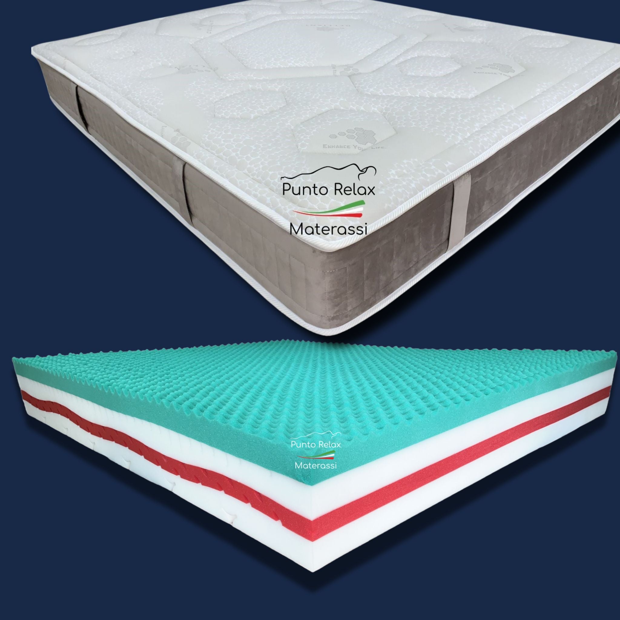 Materasso Memory Foam "Prime Relax" con Cover Celliant Sfoderabile - Grado di rigidità 7/10