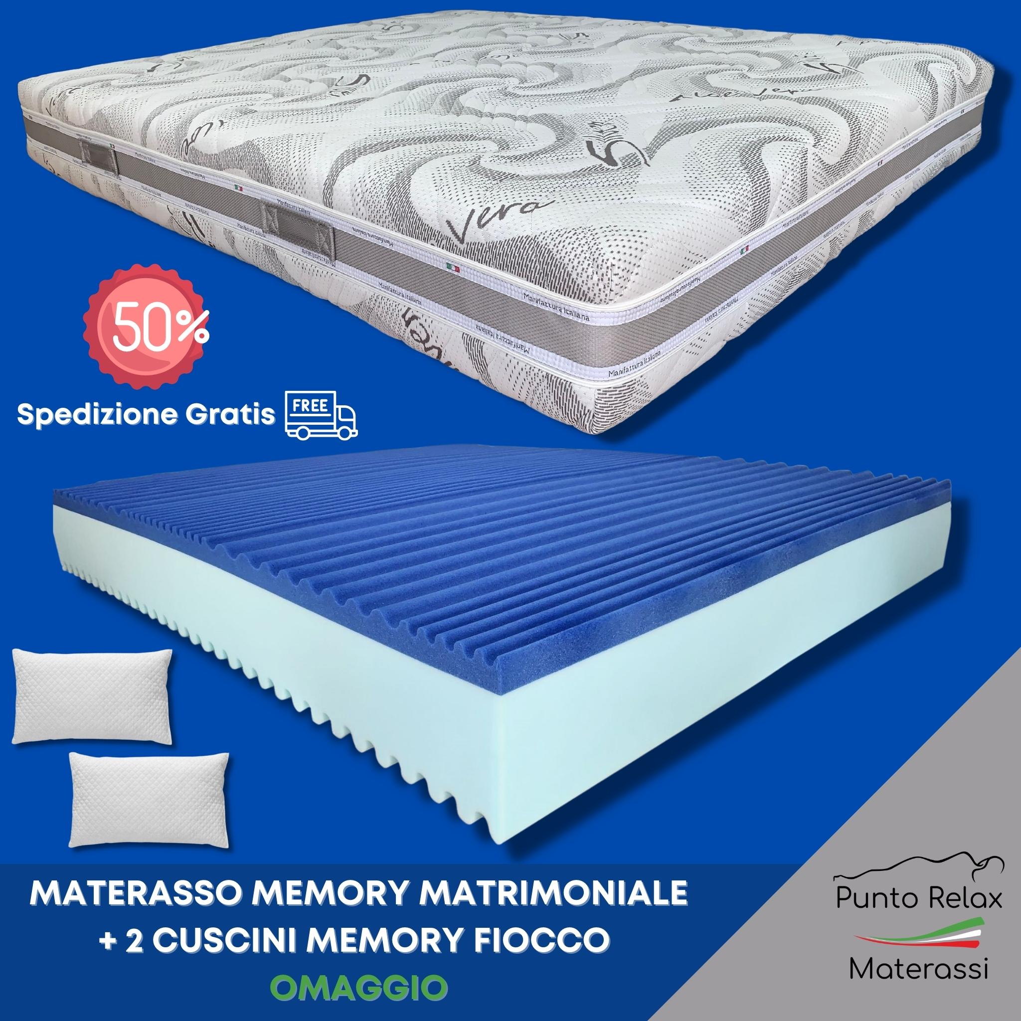 Materasso Memory Gel, Sfoderabile, Altezza 26 cm, 7 Zone Differenziate "Mare" - Grado di rigidità 7/10 - Punto Relax Materassi