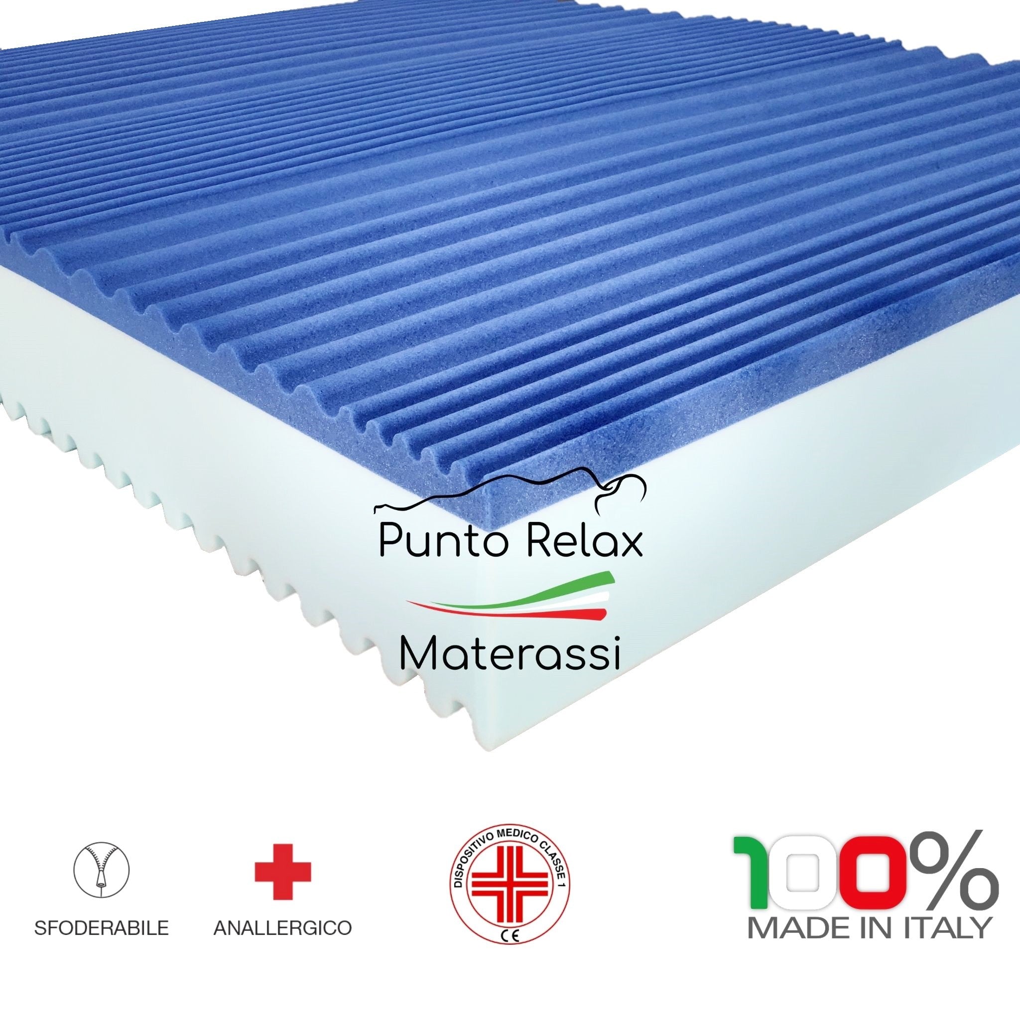 Materasso Memory Gel, Sfoderabile, Altezza 26 cm, 7 Zone Differenziate "Mare" - Grado di rigidità 7/10 - Punto Relax Materassi