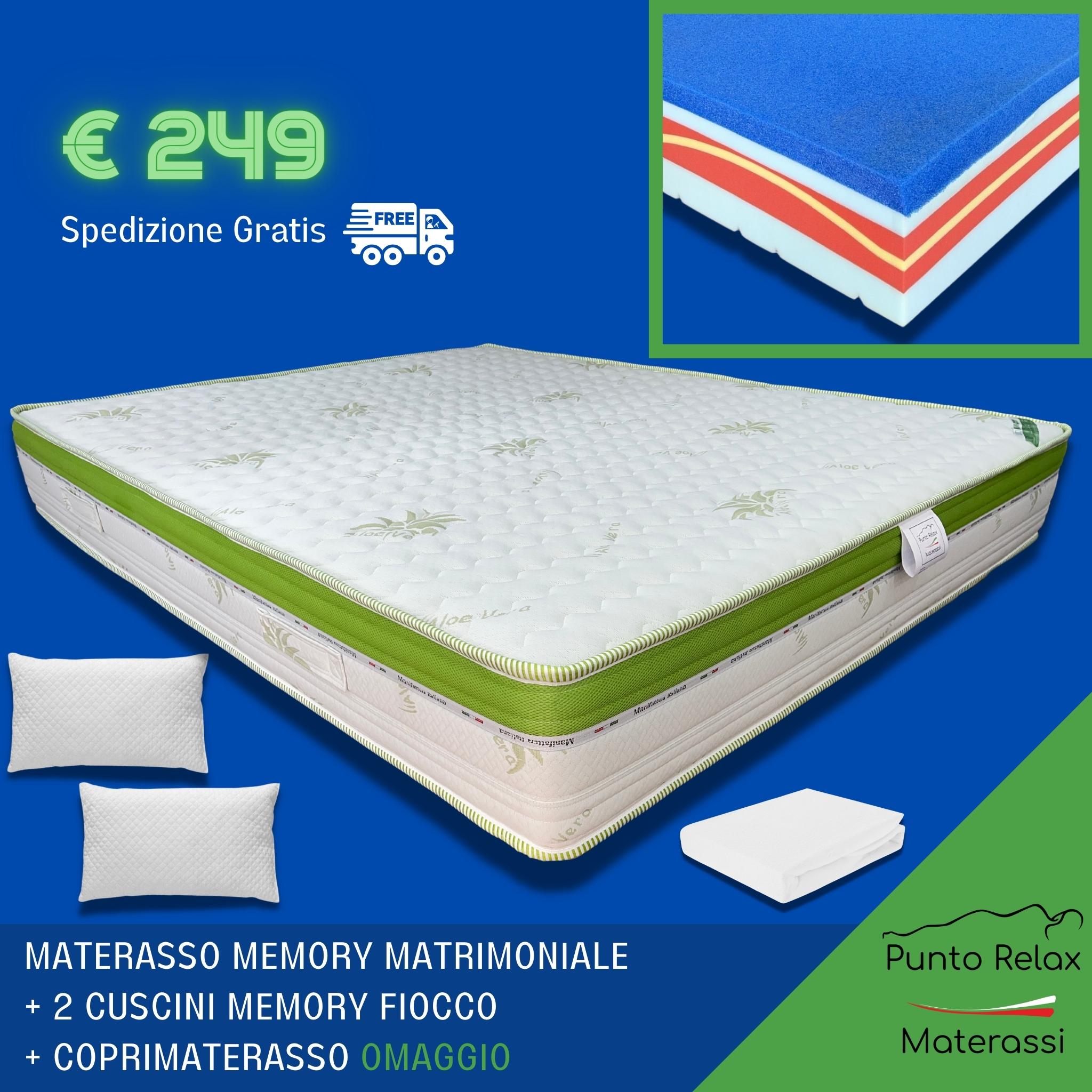 Materasso Memory Foam 5 Strati Aloe 3D "Nature Relax" Altezza 26cm - Grado di rigidità 7/10 - Punto Relax Materassi