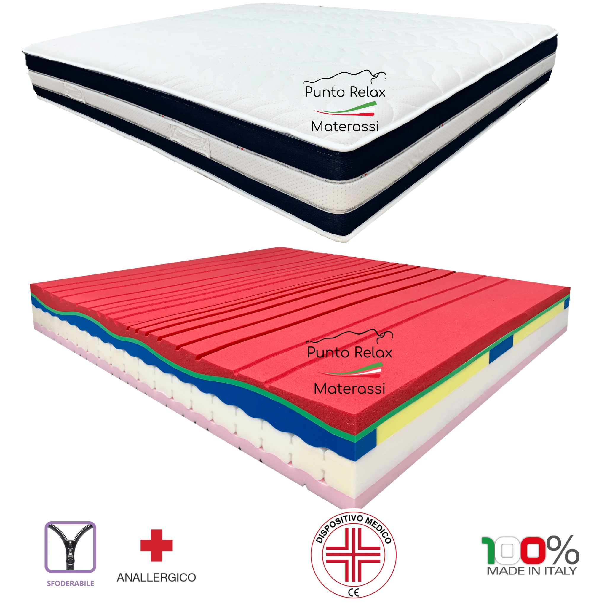 Materasso Memory 5 Strati | Dispositivo Medico | Sfoderabile | Altezza 28cm| Cover Silver | - Punto Relax Materassi