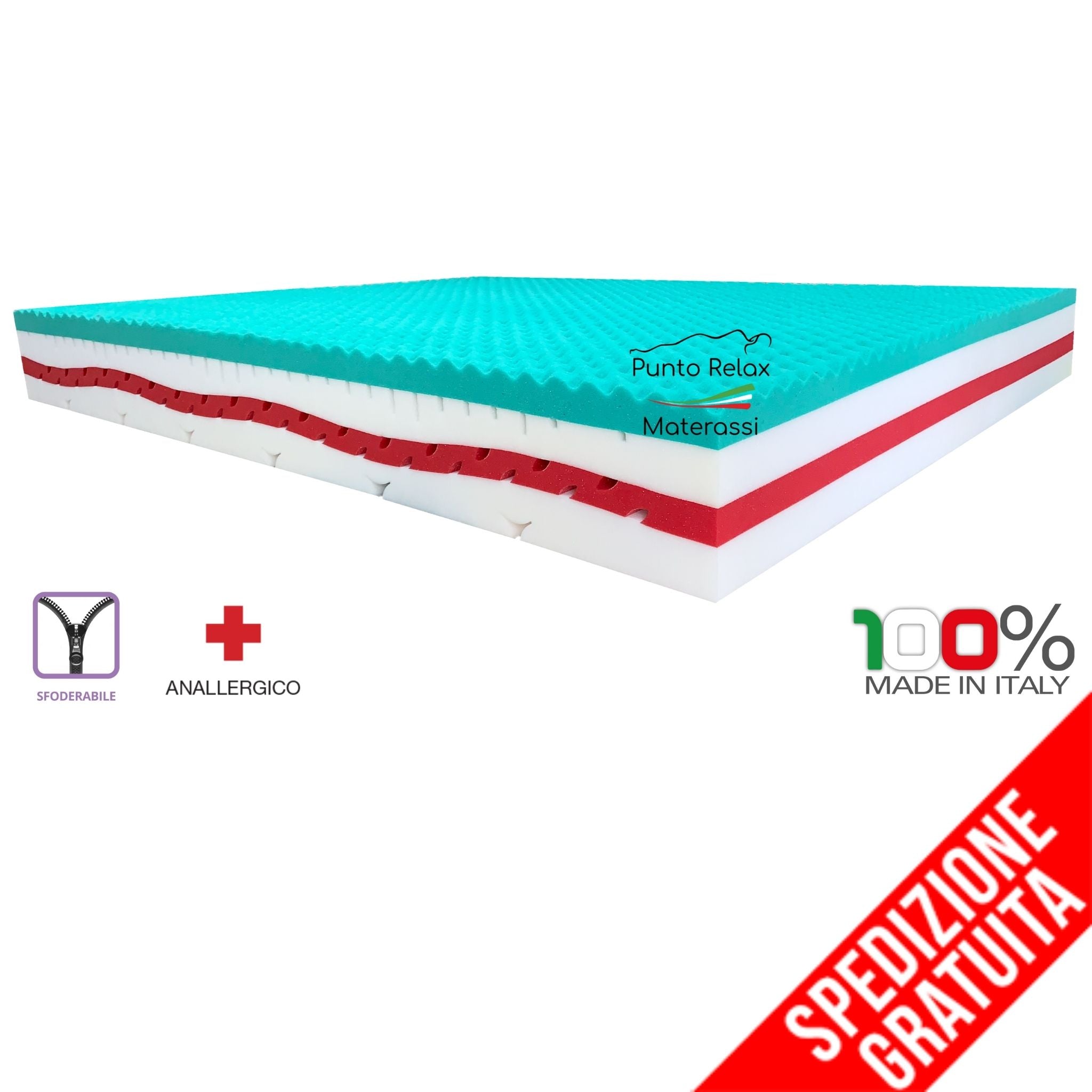 Materasso Memory Foam a 4 Strati, Sfoderabile, h27cm "Prime Relax" - Grado di rigidità 7/10 - Punto Relax Materassi