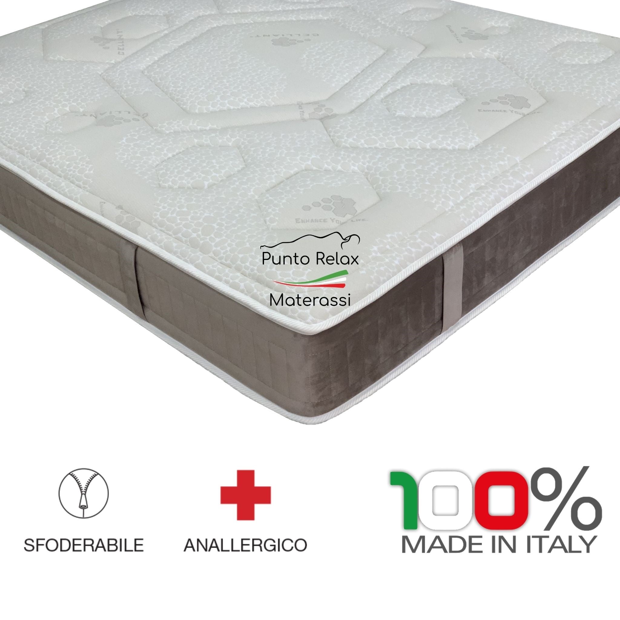 Materasso Memory Foam "Prime Relax" con Cover Celliant Sfoderabile - Grado di rigidità 7/10 - Punto Relax Materassi