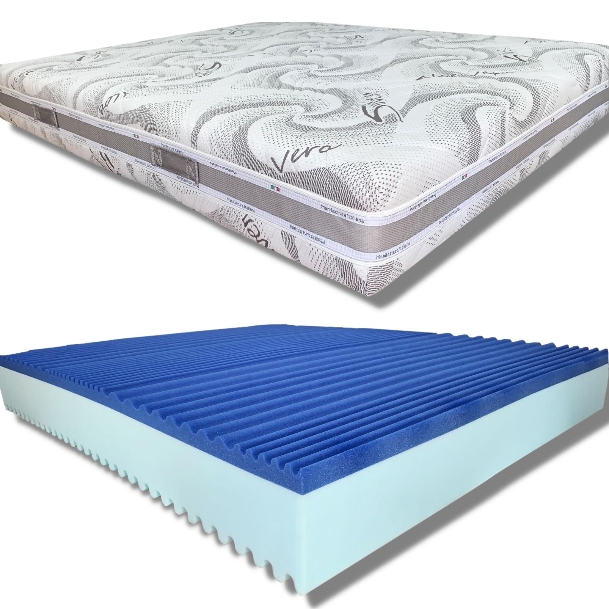 Materasso Memory Gel, Sfoderabile, Altezza 26 cm, 7 Zone Differenziate "Mare" - Grado di rigidità 7/10 - Punto Relax Materassi