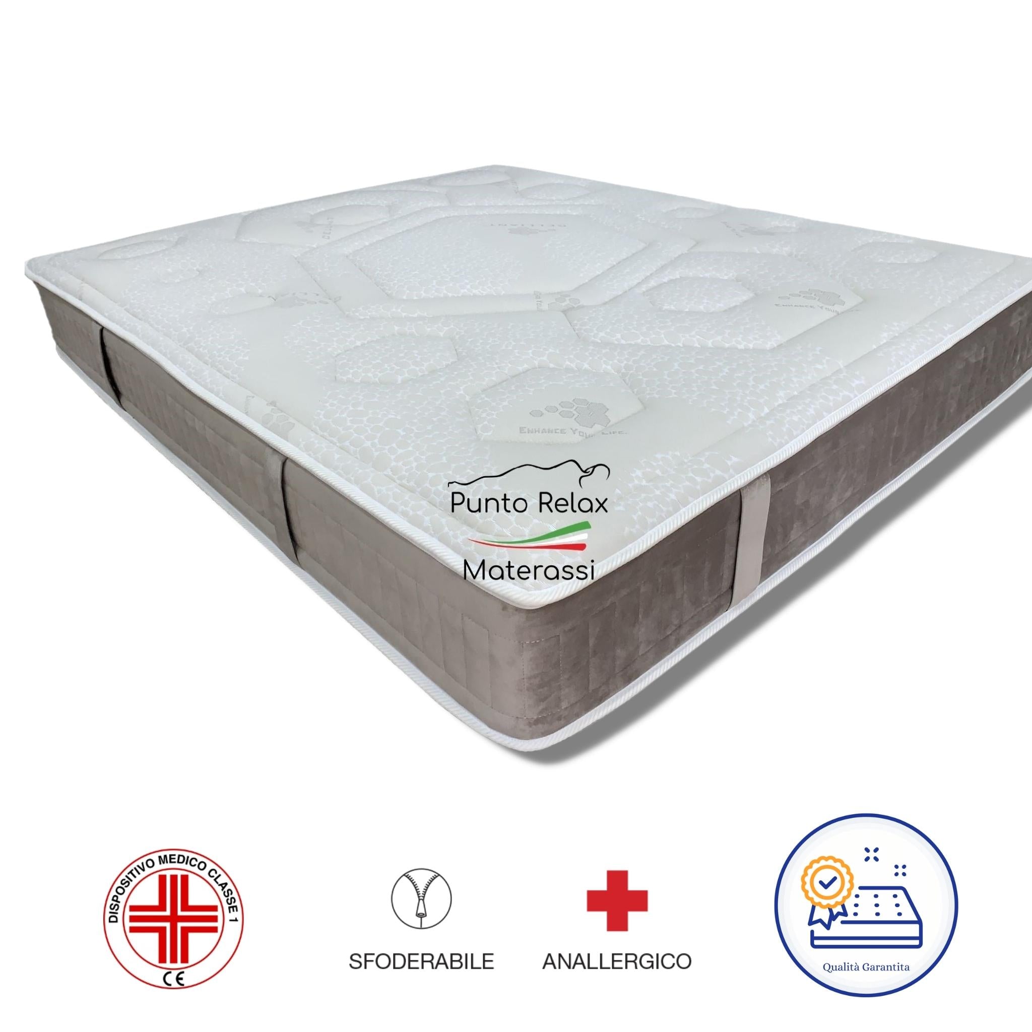 Materasso Memory Foam "Prime Relax" con Cover Celliant Sfoderabile - Grado di rigidità 7/10 - Punto Relax Materassi