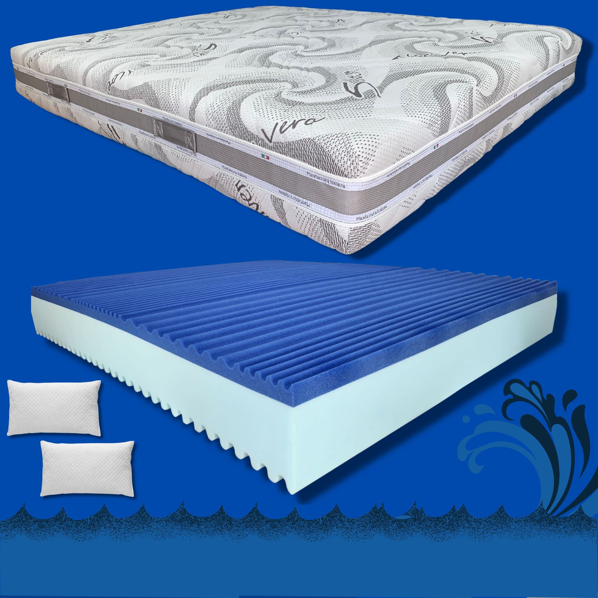Materasso Memory Gel, Sfoderabile, Altezza 26 cm, 7 Zone Differenziate "Mare" - Grado di rigidità 7/10 - Punto Relax Materassi