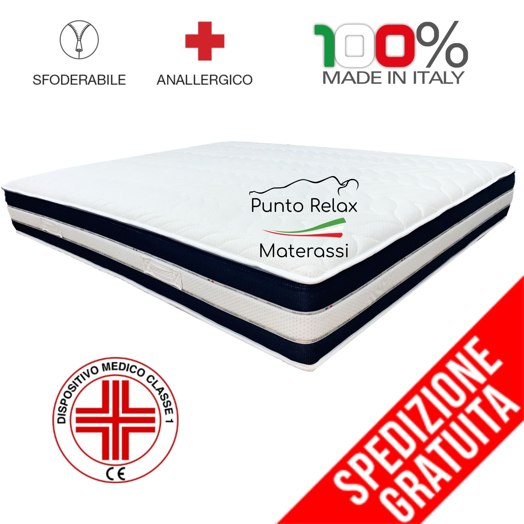Materasso Memory Foam a 4 Strati, Sfoderabile, h27cm "Prime Relax" - Grado di rigidità 7/10 - Punto Relax Materassi