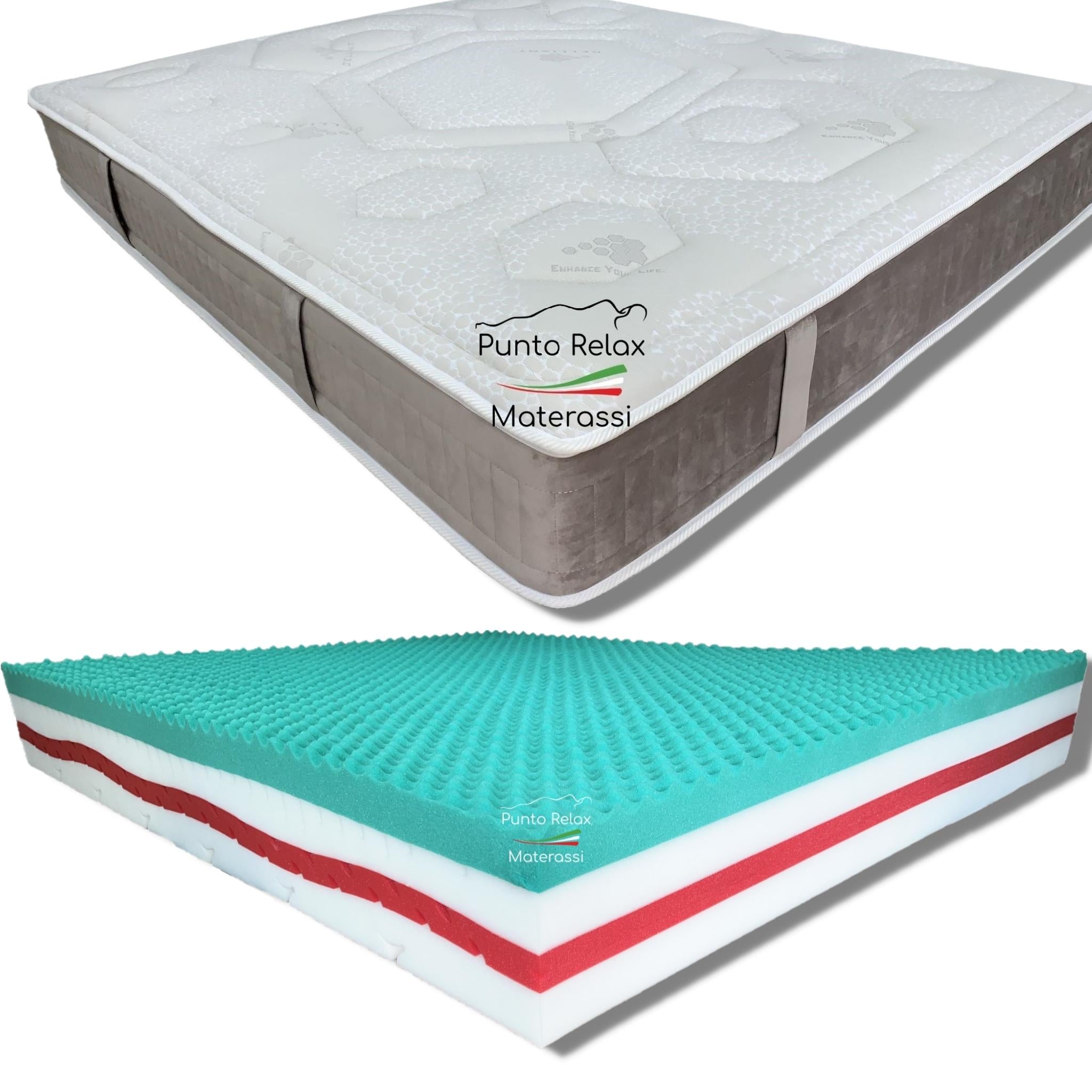 Materasso Memory Foam "Prime Relax" con Cover Celliant Sfoderabile - Grado di rigidità 7/10 - Punto Relax Materassi