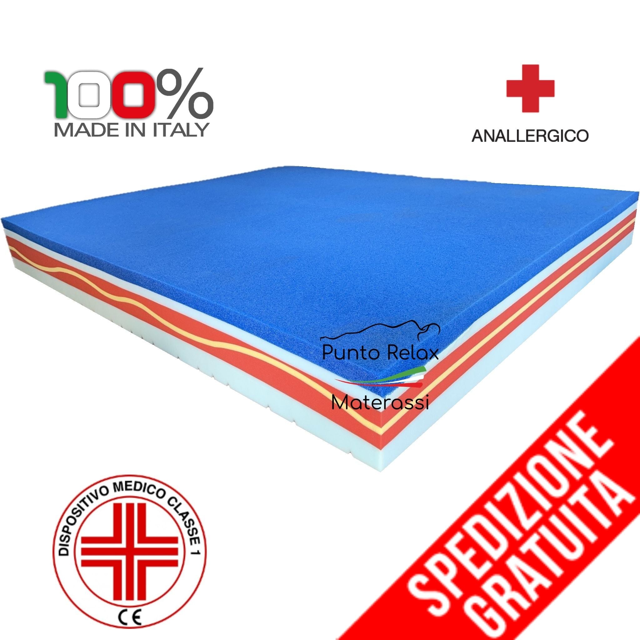Materasso Memory Foam 5 Strati Aloe 3D "Nature Relax" Altezza 26cm - Grado di rigidità 7/10 - Punto Relax Materassi