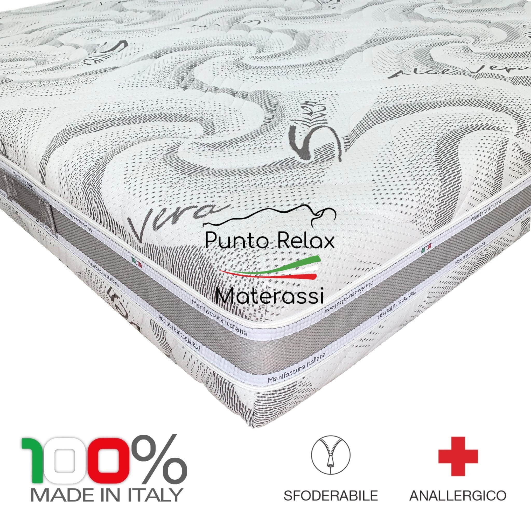 Materasso Memory Gel, Sfoderabile, Altezza 26 cm, 7 Zone Differenziate "Mare" - Grado di rigidità 7/10 - Punto Relax Materassi